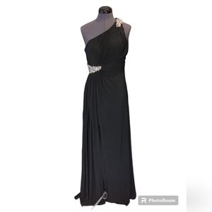 Betsy & Adam Long Black Jewled Formal Dress Size 8